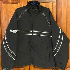 Mission Boy’s Jacket Black White Stripes, Pockets, Rain, Nylon  NWOT Size Jr S/P